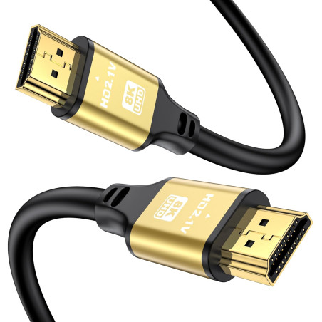 Cable HDMI Court 0.5M, 8K@60Hz 4K@120Hz, Câble HDMI 2.1 Ultra HauteVitesse avec Connecteurs Plaqués Or, Boîtier en Aluminium Pou