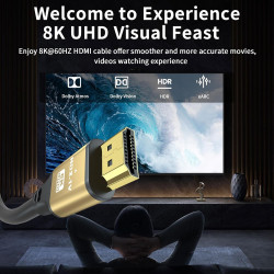 Cable HDMI Court 2M, 8K@60Hz 4K@120Hz, Câble HDMI 2.1 Ultra HauteVitesse avec Connecteurs Plaqués Or, Boîtier en Aluminium Pour 