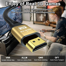 Cable HDMI Court 2M, 8K@60Hz 4K@120Hz, Câble HDMI 2.1 Ultra HauteVitesse avec Connecteurs Plaqués Or, Boîtier en Aluminium Pour 