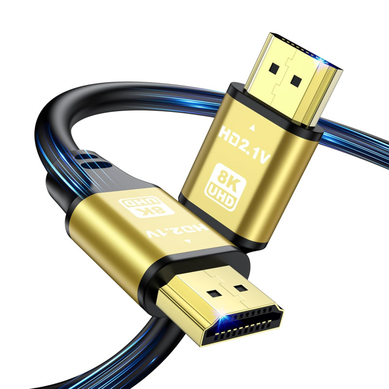 Cable HDMI Court 3M, 8K@60Hz 4K@120Hz, Câble HDMI 2.1 Ultra HauteVitesse avec Connecteurs Plaqués Or, Boîtier en Aluminium Pour 