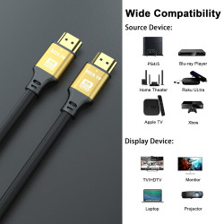 Cable HDMI Court 3M, 8K@60Hz 4K@120Hz, Câble HDMI 2.1 Ultra HauteVitesse avec Connecteurs Plaqués Or, Boîtier en Aluminium Pour 