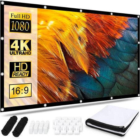 Osoeri Écran de Projection Portable Pliable Extérieur 120 Pouces, 16: 9 HD, Double Face Anti-Plis Projection pour Vidéoprojecteu