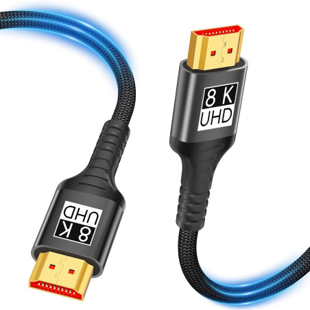 Câble HDMI 8K 2m,Cable HDMI 2.1 8K@60Hz 4K@120Hz 7680P Ultra Haute Vitesse Supporte HDR10 3D eARC HDCP2.2&2.3,Compatible avec PS
