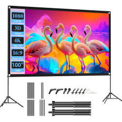 VISULAPEX Ecran Videoprojecteur sur Pied, Écran de Projection Portable 100 Pouces, 16:9, 4K HD Ecran Projecteur Pliable avec Sac