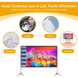 VISULAPEX Ecran Videoprojecteur sur Pied, Écran de Projection Portable 100 Pouces, 16:9, 4K HD Ecran Projecteur Pliable avec Sac