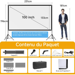 VISULAPEX Ecran Videoprojecteur sur Pied, Écran de Projection Portable 100 Pouces, 16:9, 4K HD Ecran Projecteur Pliable avec Sac