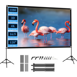 VISULAPEX Ecran Videoprojecteur 120 Pouces, Ecran de Projection sur Pied, 16:9, 4K HD Ecran Projecteur Pliable avec Sac de Trans