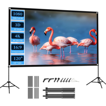 VISULAPEX Ecran Videoprojecteur 120 Pouces, Ecran de Projection sur Pied, 16:9, 4K HD Ecran Projecteur Pliable avec Sac de Trans