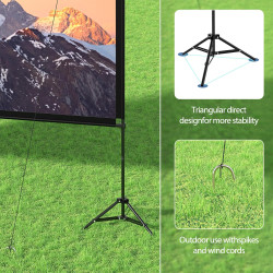 Screenmax Écran de Projection d'extérieur avec Support, 120 Pouces, projecteur d'intérieur Portable 16:9 4K HD Pliable et sans P