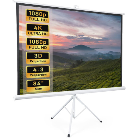Fabulcozy Écran de Projection avec Support trépied réglable en Hauteur écran vidéo projecteur 84 Pouces Format 4:3 171L x 131H c