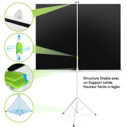 Fabulcozy Écran de Projection avec Support trépied réglable en Hauteur écran vidéo projecteur 84 Pouces Format 4:3 171L x 131H c