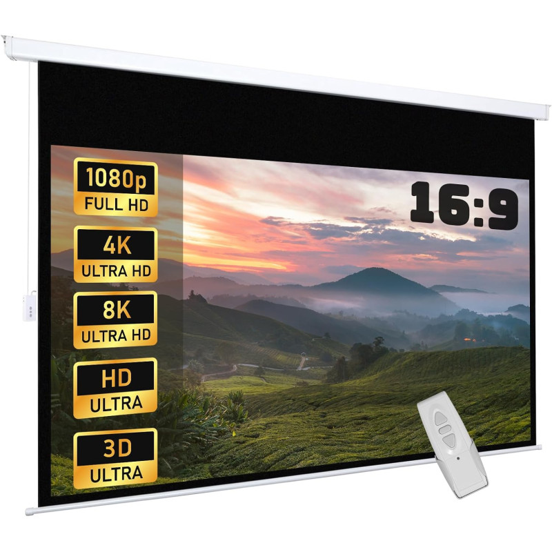 Fabulcozy Écran de Projection motorisé écran projecteur électrique 120 pounces Fixation Mur ou Plafond Automatique pour Home Cin