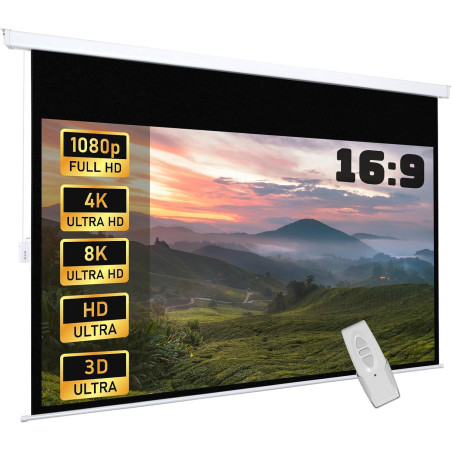 Fabulcozy Écran de Projection motorisé écran projecteur électrique 120 pounces Fixation Mur ou Plafond Automatique pour Home Cin