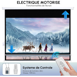 Fabulcozy Écran de Projection motorisé écran projecteur électrique 120 pounces Fixation Mur ou Plafond Automatique pour Home Cin
