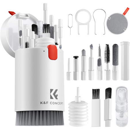 K&F CONCEPT Kit Nettoyage Clavier 20 en 1 Kit Nettoyage PC，Accessoires de Nettoyage pour AirPods, Caméra, Ordinateur, Téléphone