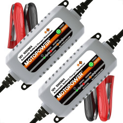 MOTOPOWER MP00205B 12V 1000mA Chargeur/Mainteneur de Batterie entièrement Automatique (Lot de 2)