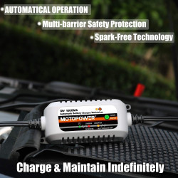 MOTOPOWER MP00205B 12V 1000mA Chargeur/Mainteneur de Batterie entièrement Automatique (Lot de 2)