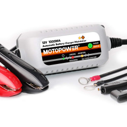 MOTOPOWER MP00205B 12V 1000mA Chargeur/Mainteneur de Batterie entièrement Automatique (Lot de 2)