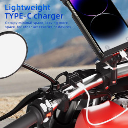 Prise USB Moto Étanche 12V Cliff Top, 18W PD Type-C Charge Rapide, Montage sur Rétroviseur 10 mm, Chargeur Téléphone Moto avec C