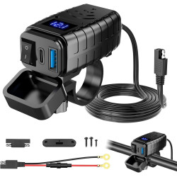 Idota Prise USB étanche pour moto avec interrupteur marche/arrêt et câble de charge rapide de type C Multi USB pour moto et camp