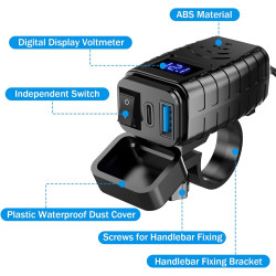 Idota Prise USB étanche pour moto avec interrupteur marche/arrêt et câble de charge rapide de type C Multi USB pour moto et camp