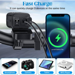 Idota Prise USB étanche pour moto avec interrupteur marche/arrêt et câble de charge rapide de type C Multi USB pour moto et camp