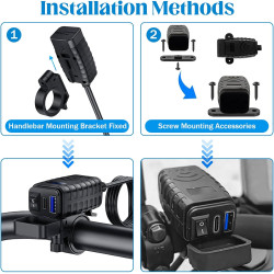 Idota Prise USB étanche pour moto avec interrupteur marche/arrêt et câble de charge rapide de type C Multi USB pour moto et camp