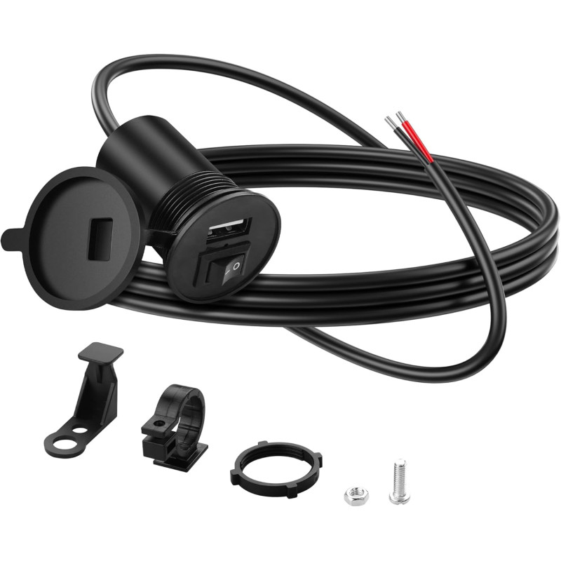 Chargeur USB de moto avec interrupteur, 12 V 1,5 A USB 30 W PD sortie PD chargeur étanche pour véhicule marin, camping-car, bate
