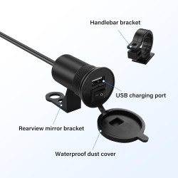 Chargeur USB de moto avec interrupteur, 12 V 1,5 A USB 30 W PD sortie PD chargeur étanche pour véhicule marin, camping-car, bate