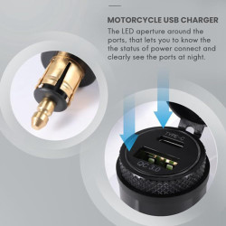 Chargeur Étanche de Prise DIN de Moto vers Chargeur USB QC3.0 et Prise Adaptateur d'alimentation de Type C 30 W