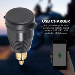 Chargeur Étanche de Prise DIN de Moto vers Chargeur USB QC3.0 et Prise Adaptateur d'alimentation de Type C 30 W