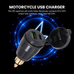 Chargeur Étanche de Prise DIN de Moto vers Chargeur USB QC3.0 et Prise Adaptateur d'alimentation de Type C 30 W