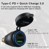 Chargeur Étanche de Prise DIN de Moto vers Chargeur USB QC3.0 et Prise Adaptateur d'alimentation de Type C 30 W
