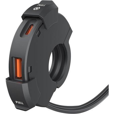 Prise USB pour 22-25mm Guidon, Chargeur de Voiture QC3.0 et PD/Type-c Étanche pour Moto IP66 pour SUV, Marin et Bateau 12V