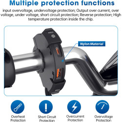 Prise USB pour 22-25mm Guidon, Chargeur de Voiture QC3.0 et PD/Type-c Étanche pour Moto IP66 pour SUV, Marin et Bateau 12V