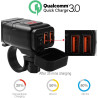 Chargeur de Voiture, Prise USB QC 3.0 et Voltmètre LED 6-30V, Adaptateur USB Étanche pour Moto IP65 avec Interrupteur Marche-Arr
