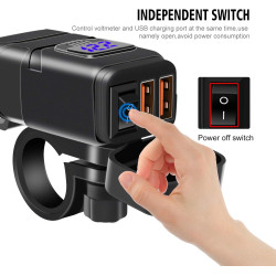 Chargeur de Voiture, Prise USB QC 3.0 et Voltmètre LED 6-30V, Adaptateur USB Étanche pour Moto IP65 avec Interrupteur Marche-Arr