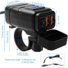 Chargeur de Voiture, Prise USB QC 3.0 et Voltmètre LED 6-30V, Adaptateur USB Étanche pour Moto IP65 avec Interrupteur Marche-Arr