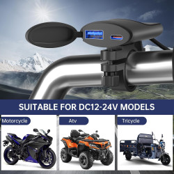 Prise USB Moto Etanche Charge Rapide Interrupteur, Très Mince Prise de Chargeur de Voiture USB/18W QK3.0 et PD/30W Type-c, Charg