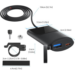 Prise USB Moto Etanche Charge Rapide Interrupteur, Très Mince Prise de Chargeur de Voiture USB/18W QK3.0 et PD/30W Type-c, Charg