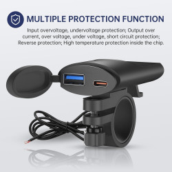Prise USB Moto Etanche Charge Rapide Interrupteur, Très Mince Prise de Chargeur de Voiture USB/18W QK3.0 et PD/30W Type-c, Charg