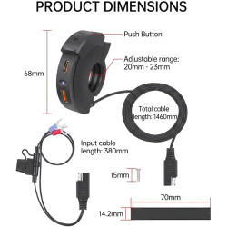 Chargeur USB Moto pour Aprilia Tuareg 660, Double Port Type-C PD 30W QC3.0 Charge Rapide Adaptateur SAE vers USB avec Protection