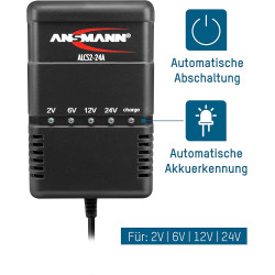 ANSMANN ALCS 2 - 24A Chargeur pour batteries au plomb (1 pce) – Station de recharge pour batteries de voiture, moto, bateau, ton
