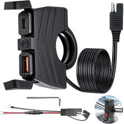 RUIZHI Chargeur USB Moto 12V 48W QC3.0 USB-A et PD Type-C Prise USB Moto Degré d'étanchéité IP65 Compatible avec Téléphone/GPS/A