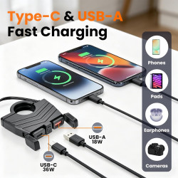 RUIZHI Chargeur USB Moto 12V 48W QC3.0 USB-A et PD Type-C Prise USB Moto Degré d'étanchéité IP65 Compatible avec Téléphone/GPS/A
