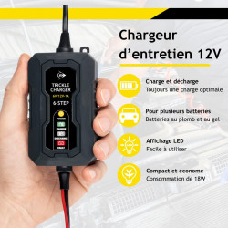 Dunlop Chargeur Goutte 6/12V 1A - Voiture avec Cycle de Charge en 6 étapes - pour Scooter et Moteur - Court-Circuit - d'entretie
