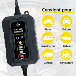 Dunlop Chargeur Goutte 6/12V 1A - Voiture avec Cycle de Charge en 6 étapes - pour Scooter et Moteur - Court-Circuit - d'entretie