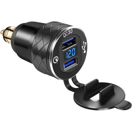 iMESTOU Chargeur de Moto en Aluminium DIN DIN Dual USB Chargeur Rapide 3.0A DIN Hella Adaptateur USB avec Voltmètre Compatible a