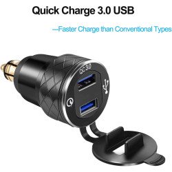 iMESTOU Chargeur de Moto en Aluminium DIN DIN Dual USB Chargeur Rapide 3.0A DIN Hella Adaptateur USB avec Voltmètre Compatible a