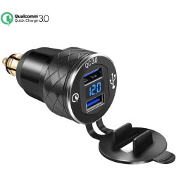 iMESTOU Chargeur de Moto en Aluminium DIN DIN Dual USB Chargeur Rapide 3.0A DIN Hella Adaptateur USB avec Voltmètre Compatible a
